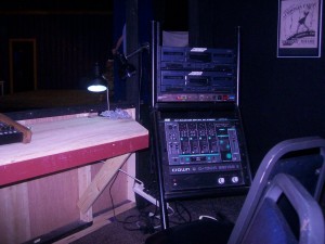 BLT's old sound equipment, a pair of cassette decks, mixer, and amplifier, now being used as set dressing for the booth in Inspecting Carol - Dec. 16, 2011