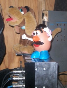 Mister Potato Head and Sparky, past and present BLT tech booth mascots, watch the show from the best seats in the house - Dec. 16, 2011